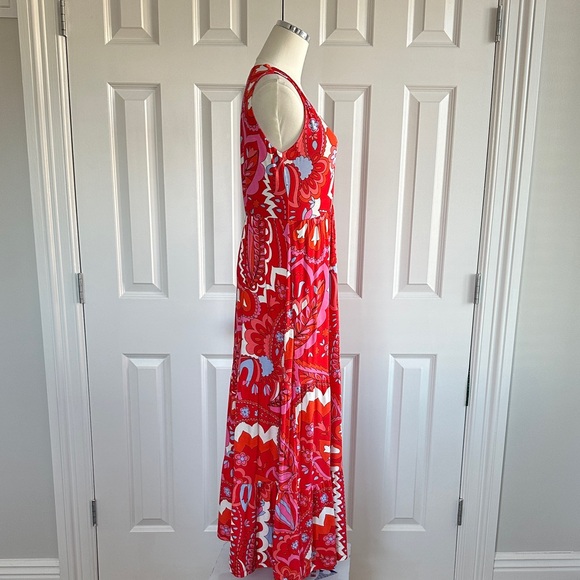 Boden Sylvia Flame Scarlet Paisley Jersey Sleeveless Tier Maxi Dress Size 4 - Picture 7 of 15